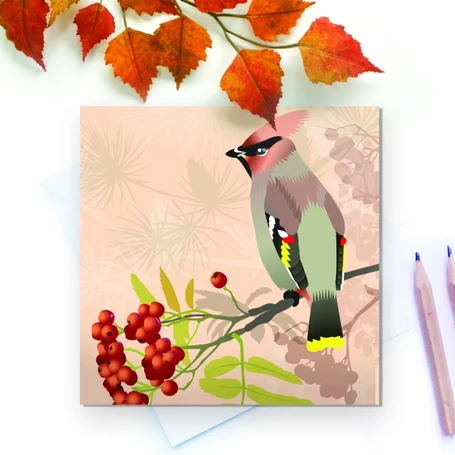 British Birds - Waxwing Card