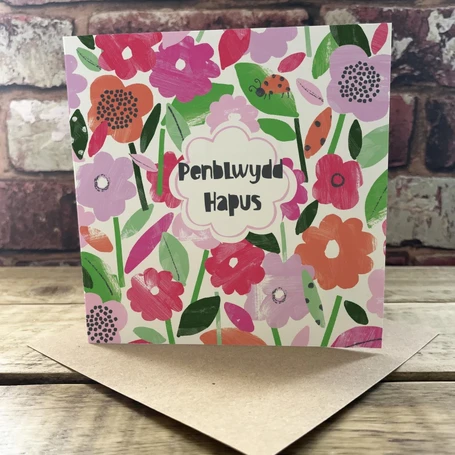Penblwydd Hapus Card Flowers